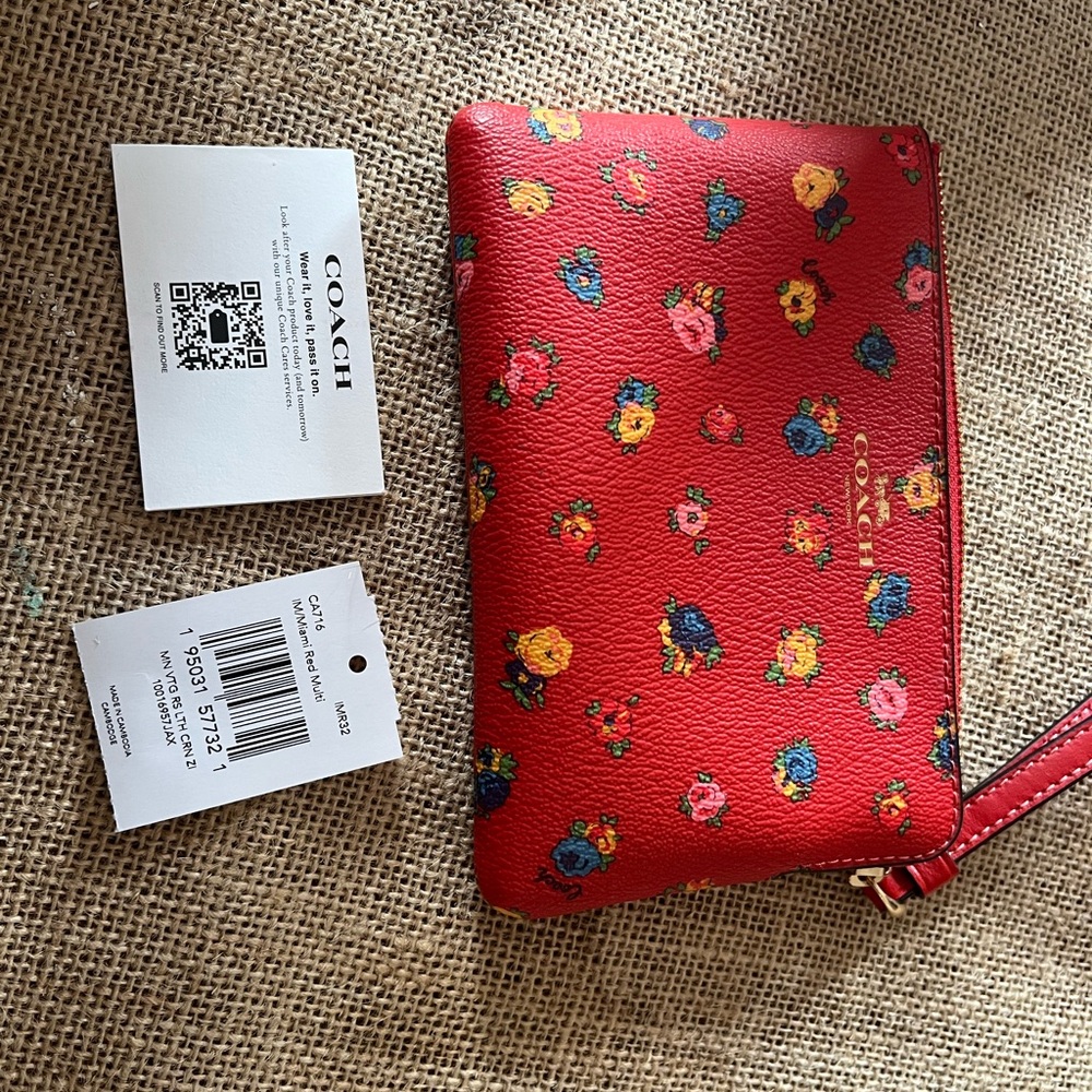 Coach Vibrant Red Floral Wristlet